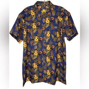 Retro Rifle Tropics (Blue/Gold) Button Down Short Sleeve- Large